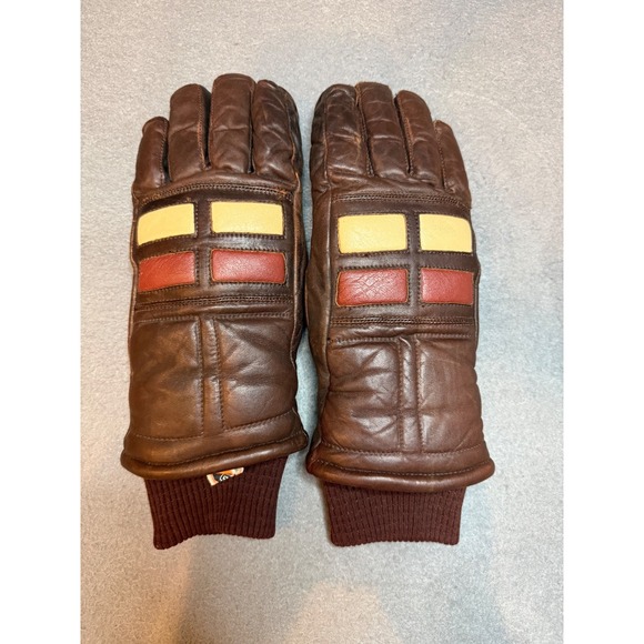 Kombi Accessories - Vintage 70s Kombi Leather Ski Ladies Large Gloves Colorblock Padded Racer Brown